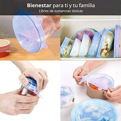 Pack 6 Tapas de Silicona Elásticas Premium: ¡Adiós al papel film y el desperdicio!